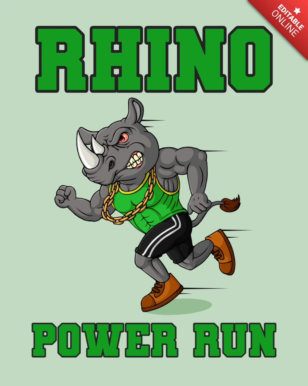 Leistungsstarke Rhinozeros Maskottchen bearbeitbares Design für Sport-Team-Vorlage