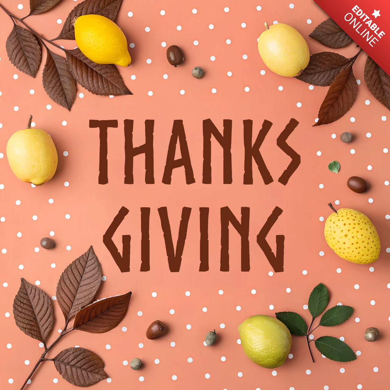 Thanksgiving Design Template with Fruits and Leaves for Greeting Cards