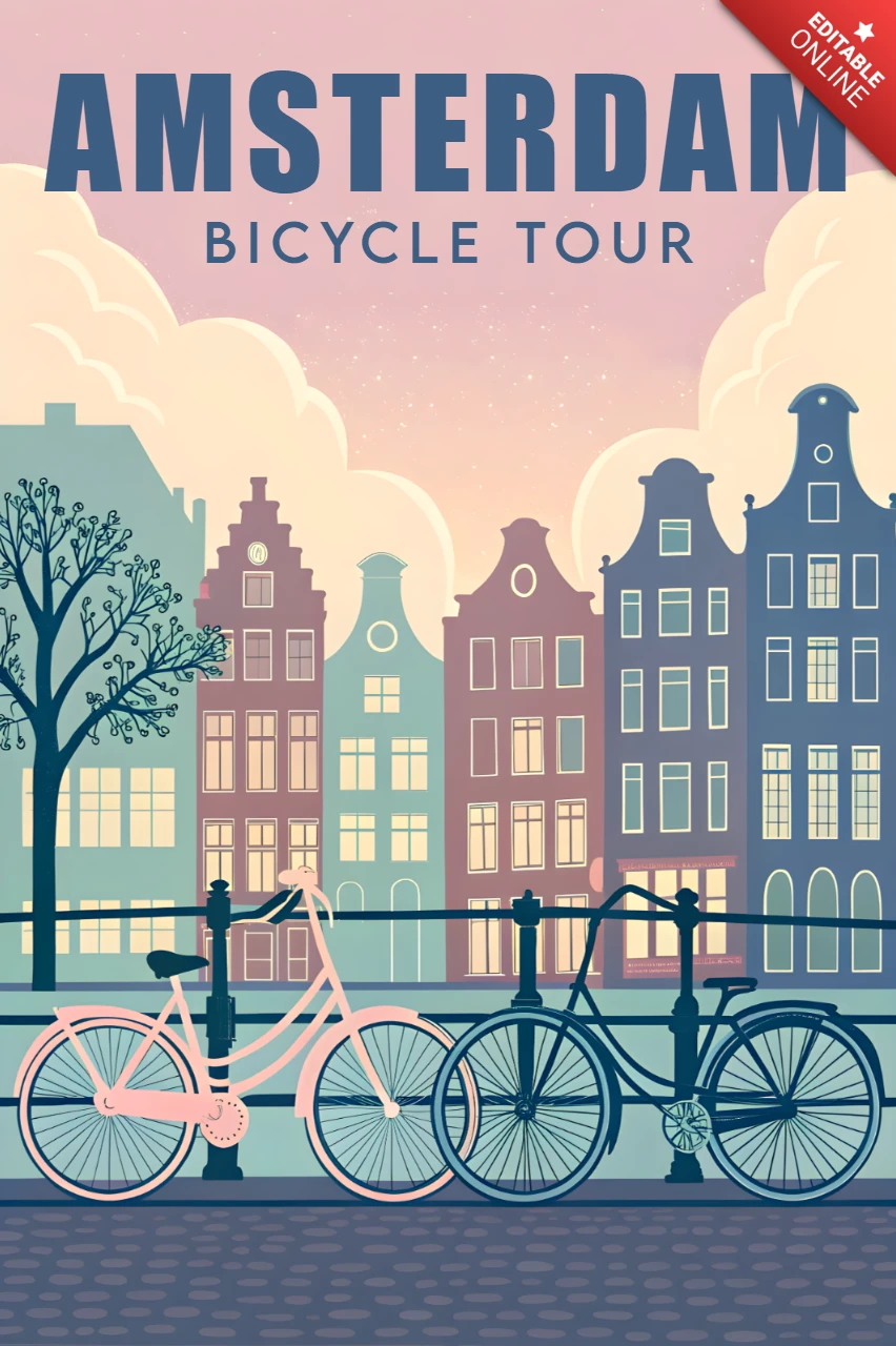 Amsterdam Bicycle Tour Vintage Design Template for Posters