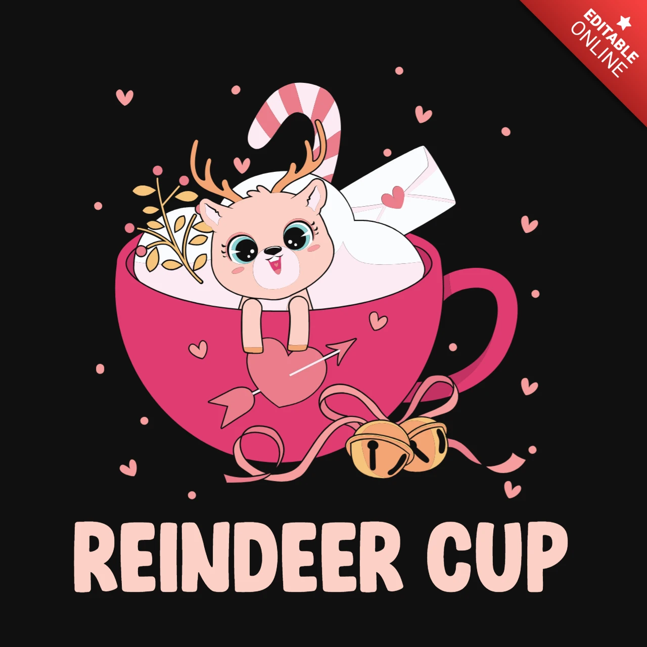 T-shirt de Saint-Valentin Kawaii avec un renne et une tasse de thé