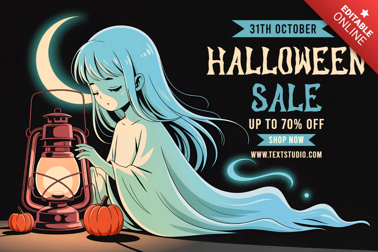 Spooky Manga Geist Halloween Verkaufsdesignvorlage für Flyer