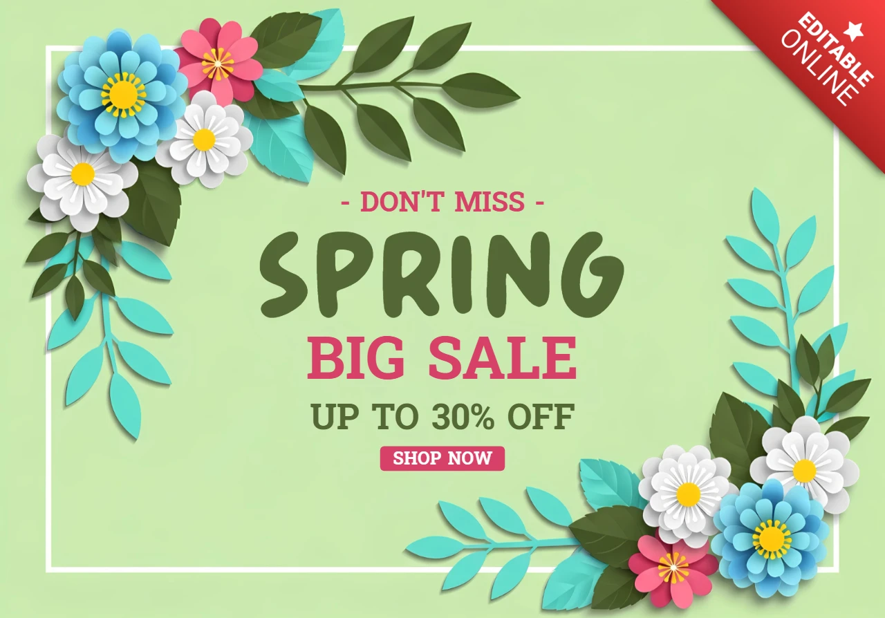 Spring Sale Flyer Template with Floral Design and Green Background