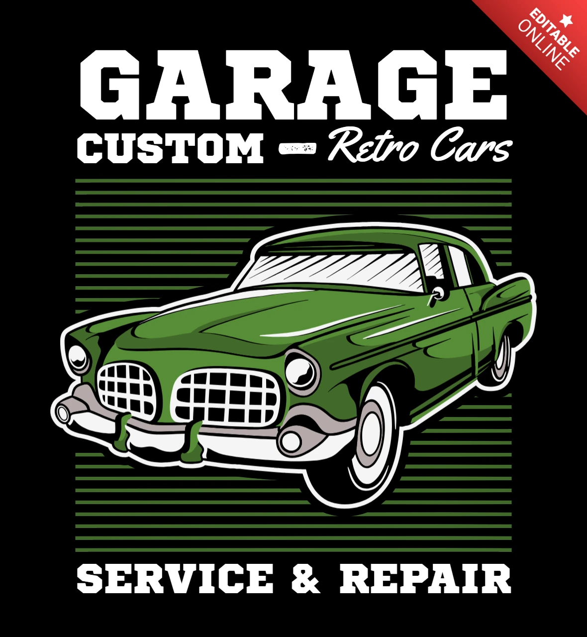 Garage Custom Retro Cars - Expert Service & Repair Apparel Design Template