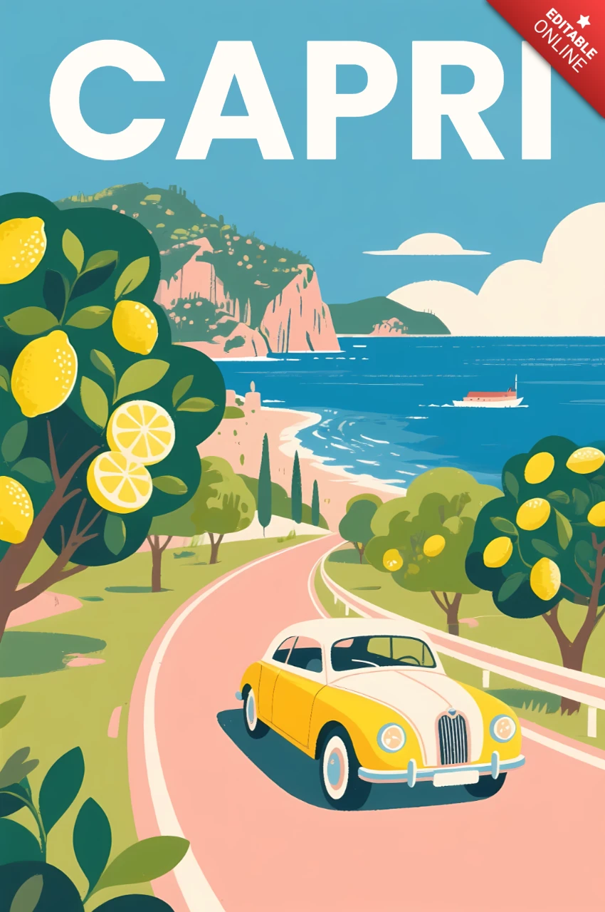Capri vintage auto ontwerp sjabloon voor reisposters