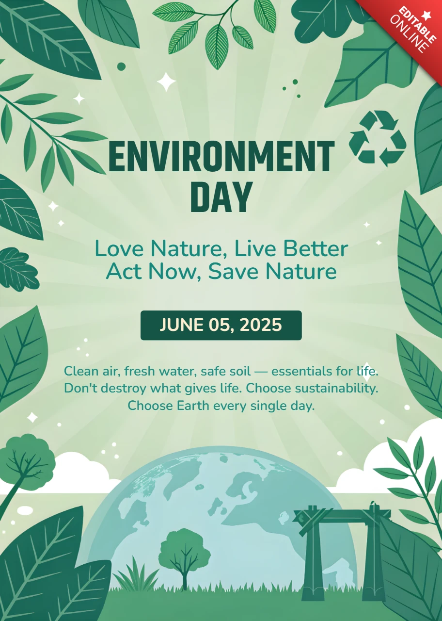 Modèle de journée de l'environnement avec un design vert pour sensibiliser à la durabilité