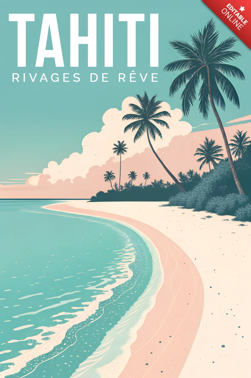 Tropical Paradise Retro Flat Illustration for Travel Printable Merhandising Template