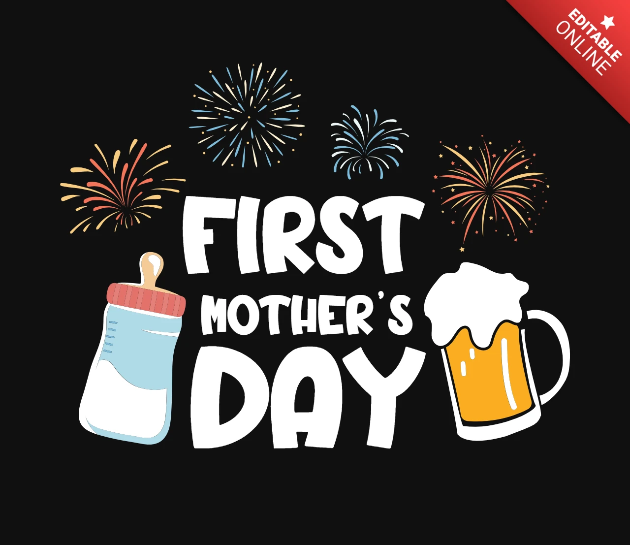 First Mothers Day With Beer T-Shirt Design Template