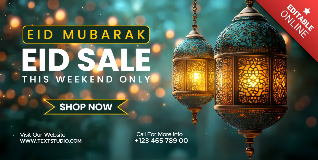 Modelo de design de venda de Eid mubarak com lanternas elegantes e estilo festivo
