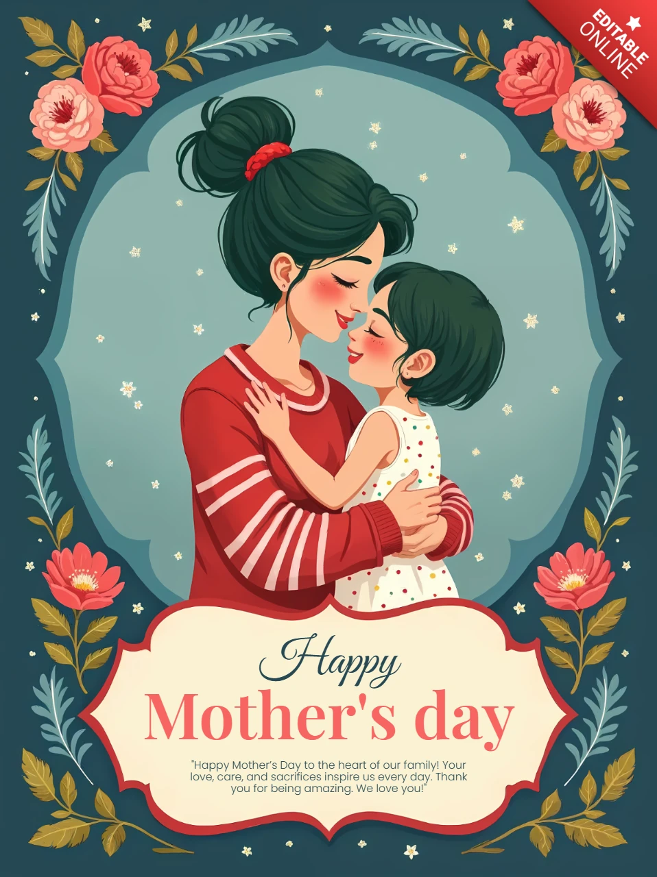 Charming Illustrated Mother's Day Card Template with Vintage Storybook Design