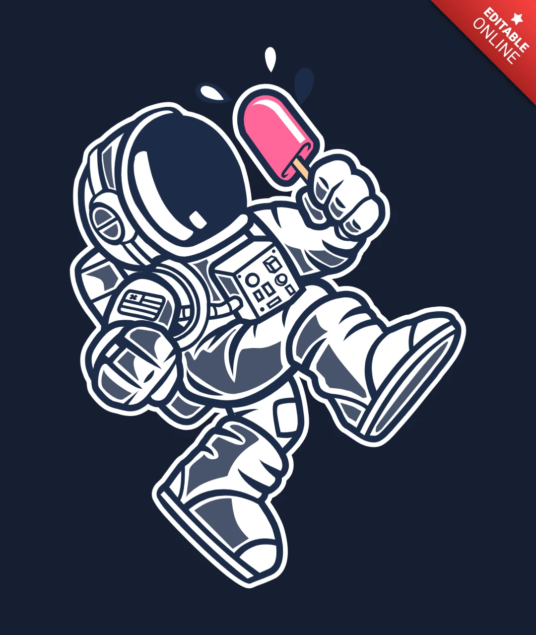 T-Shirt-Designvorlage für Astronauten-Eiscreme-Cartoon-Charaktere