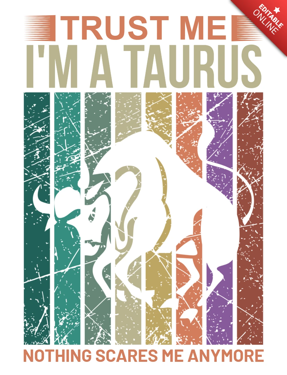 Plantilla de diseño taurus editable con estilo retro grunge