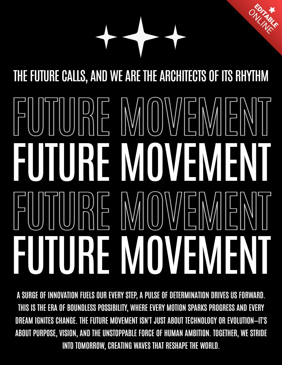 Design del poster tipografico in grassetto per ispirazione al movimento futuro