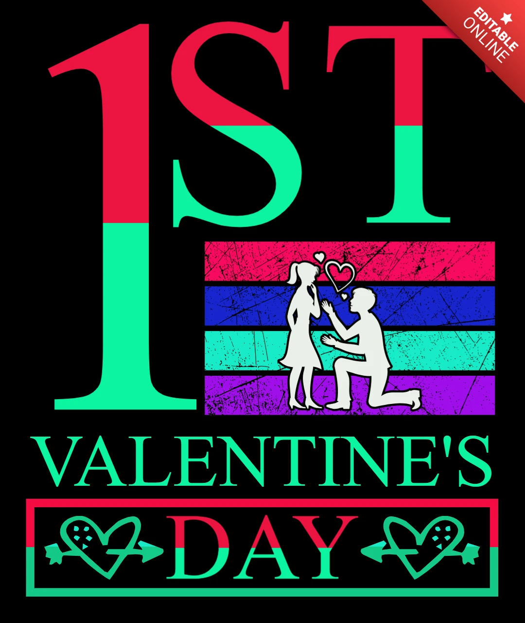 Colorful Retro Valentine's Day Design Template for 1st Anniversary Celebrations