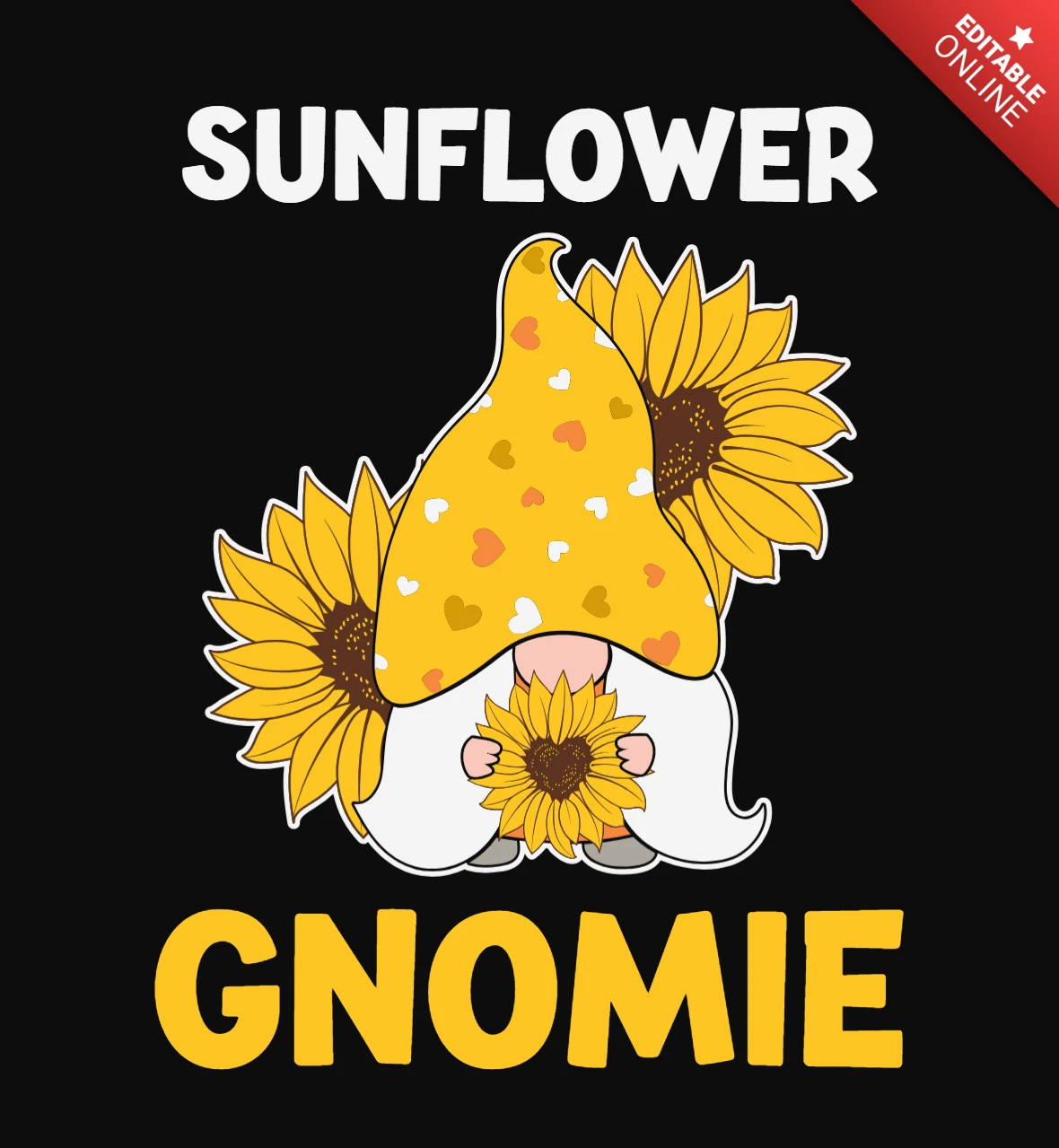 Modelo de design de camiseta hippie com girassol e gnomo