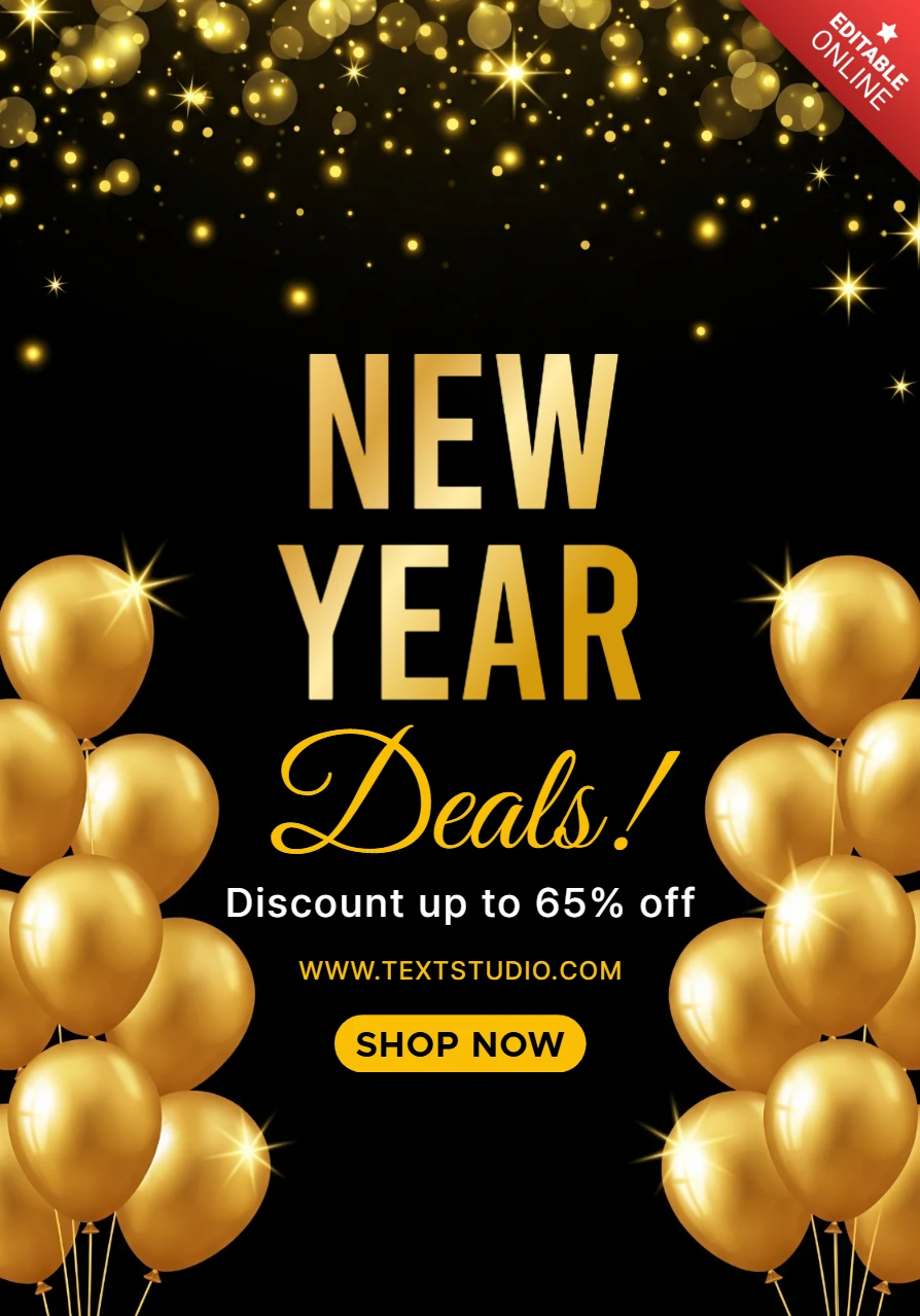 New Year Discount Poster 2026 Special Offer with Luxe Sparkle Theme and Bold Celebration Message