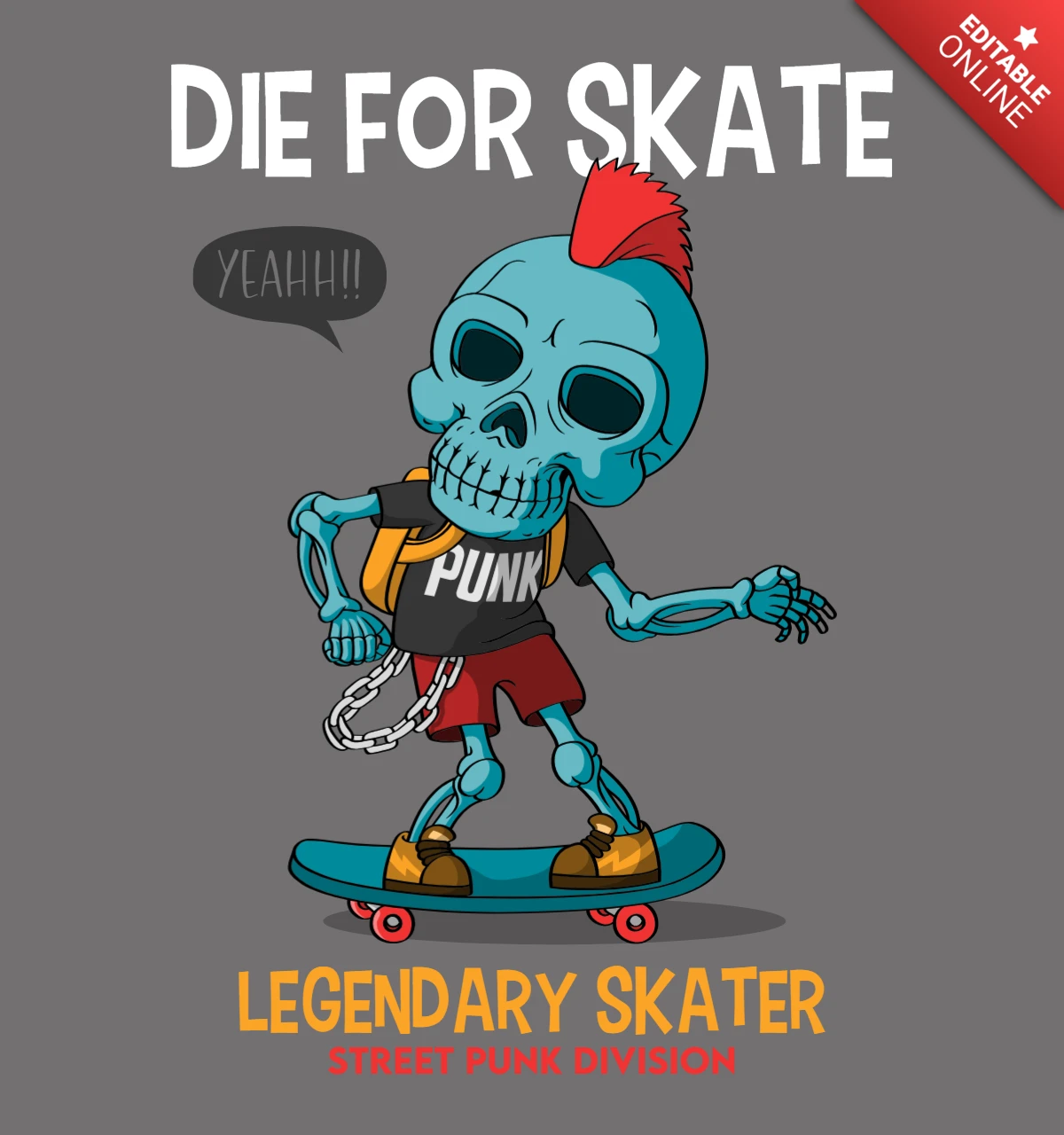 Die for skate - plantilla de diseño de skater legendario de estilo street punk