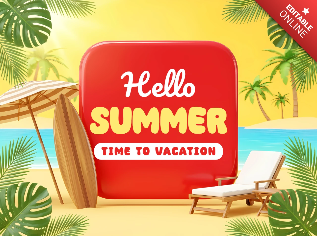 Tropical Beach Summer Vacation Greeting Card Template
