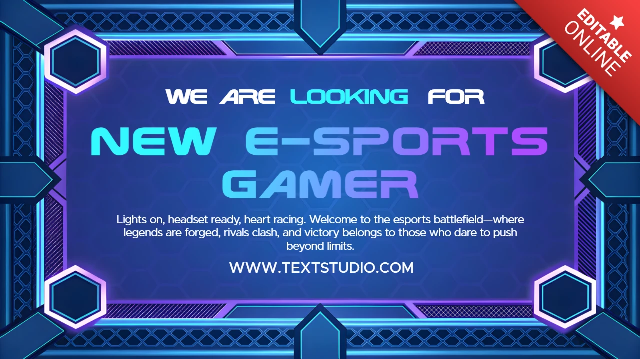 Plantilla de diseño de banner de reclutamiento de jugadores de e-sports futurista