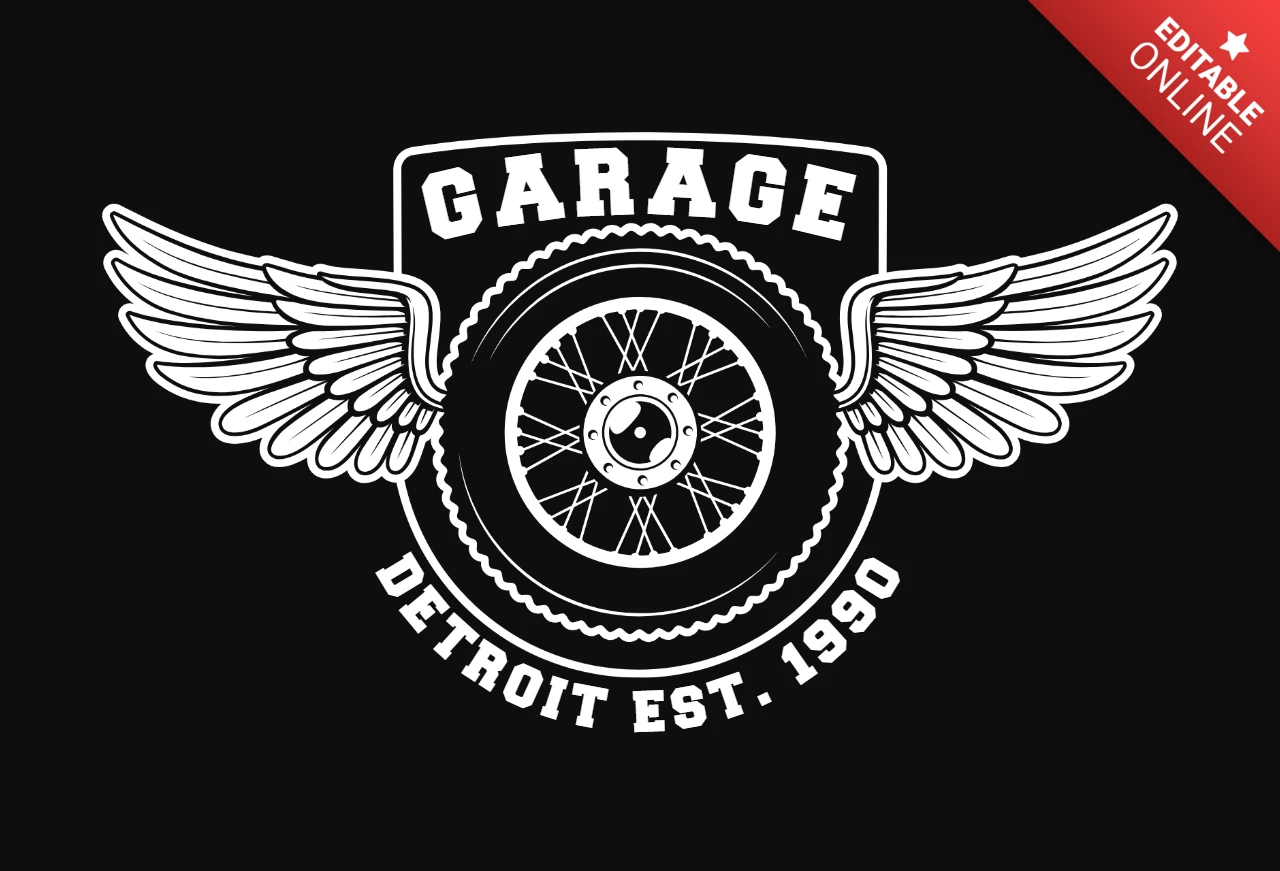 Motorrad garage mit flügeln t-shirt design vorlage