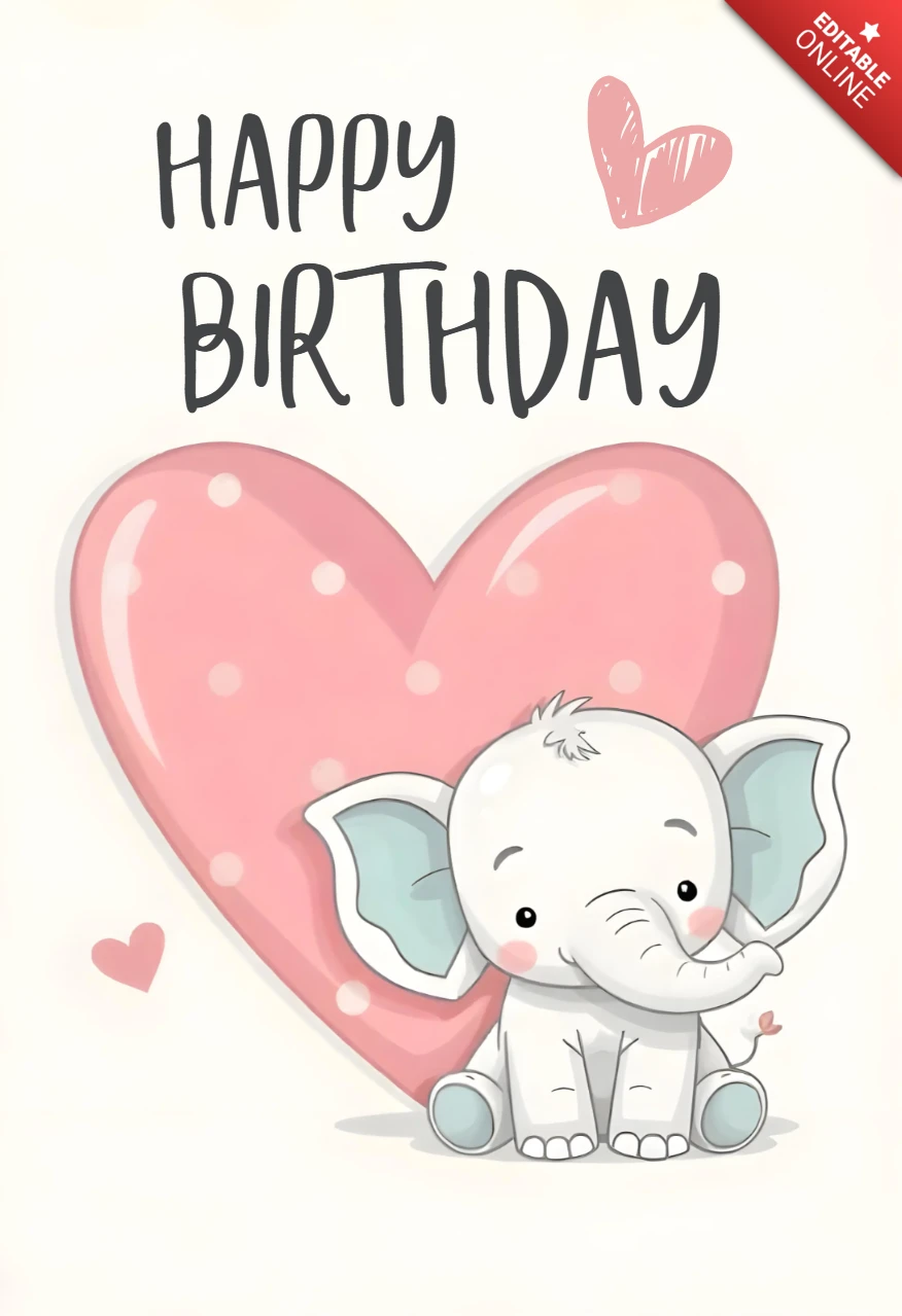 Adorable elefante feliz cumpleaños plantilla de tarjeta