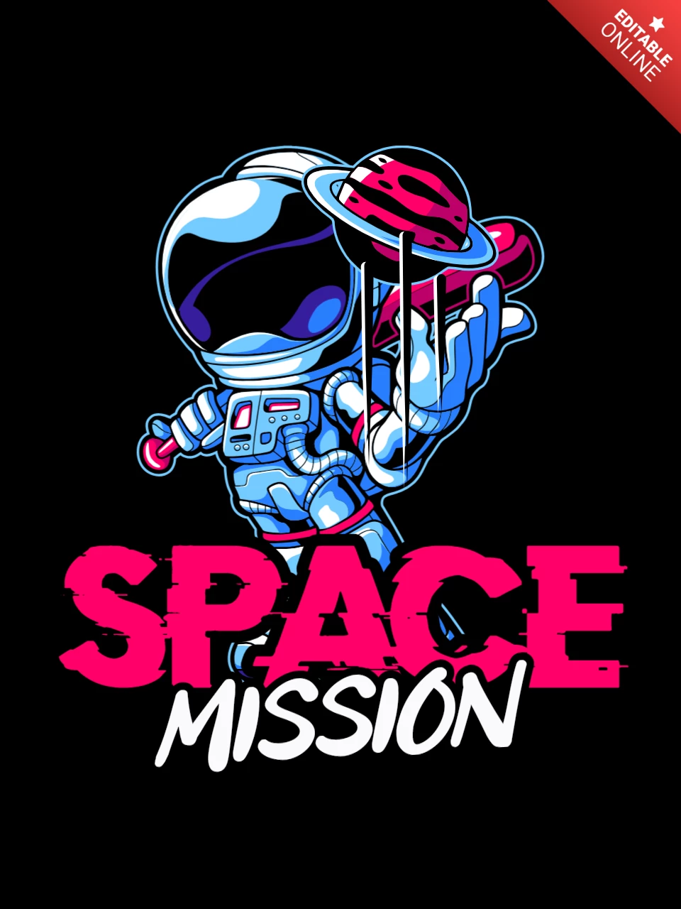 Space Mission With Astronaut And Planet T-shirt Design Template