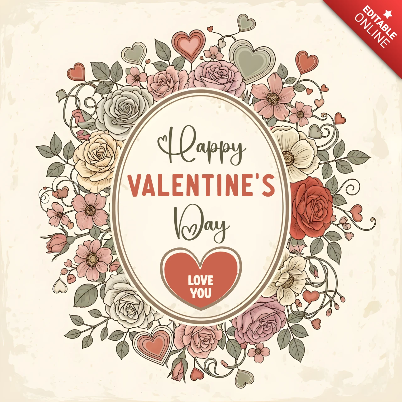 Vintage Blumen Valentinstag Grußkarten Vorlage Design