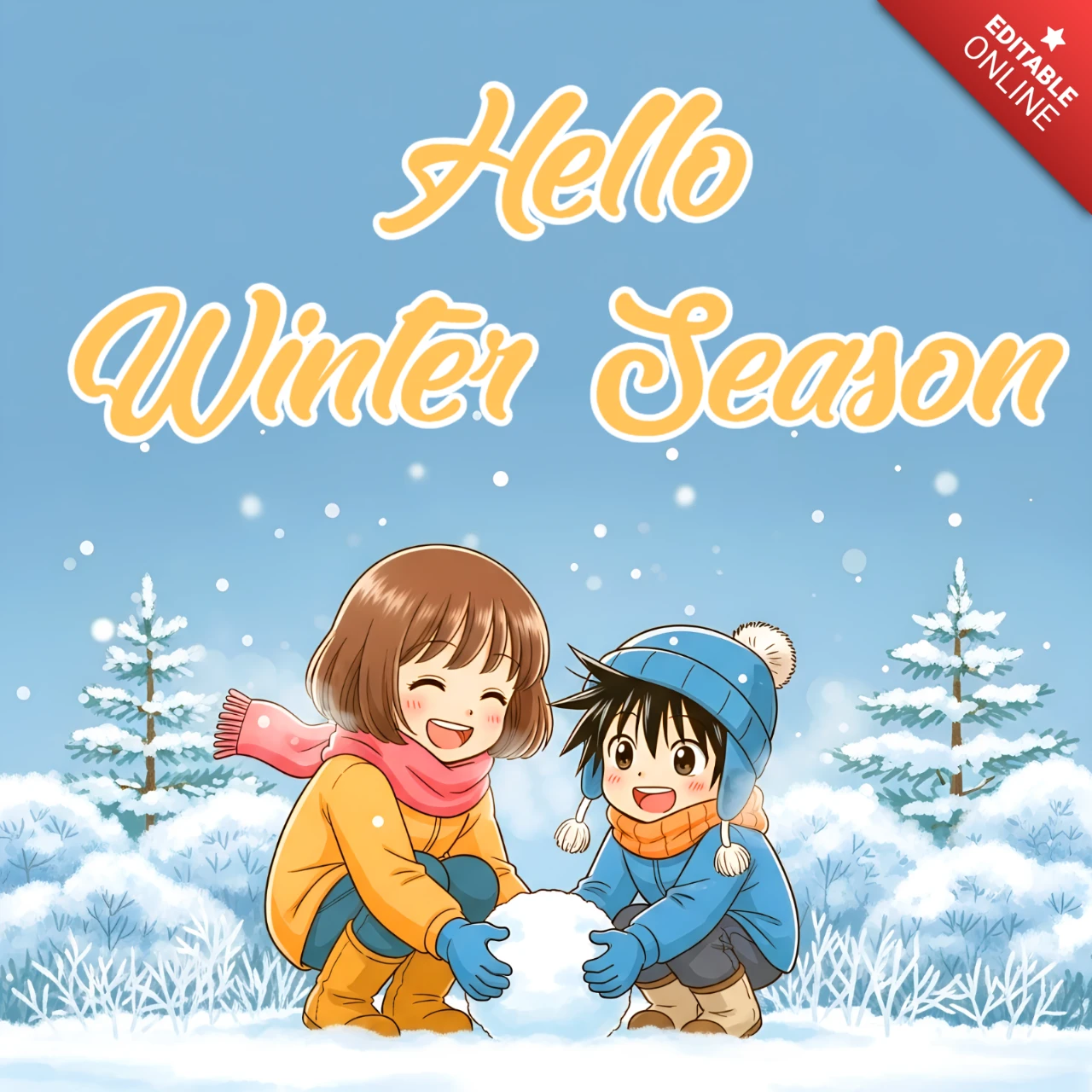 Winter-Saison Kinderdesign-Vorlage für Grußkarten