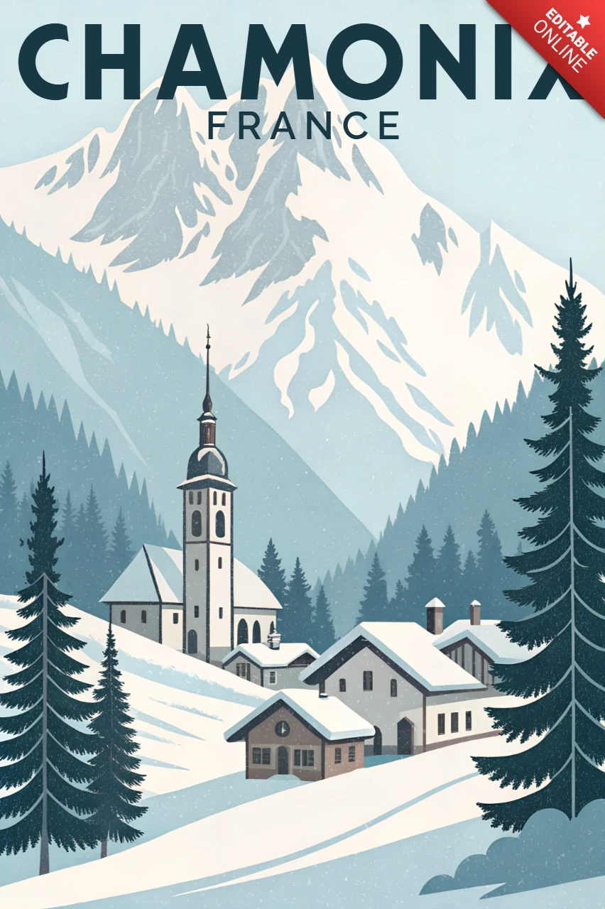 Chamonix Frankreich Vintage Landschaftsdesign-Vorlage für Reiseposter