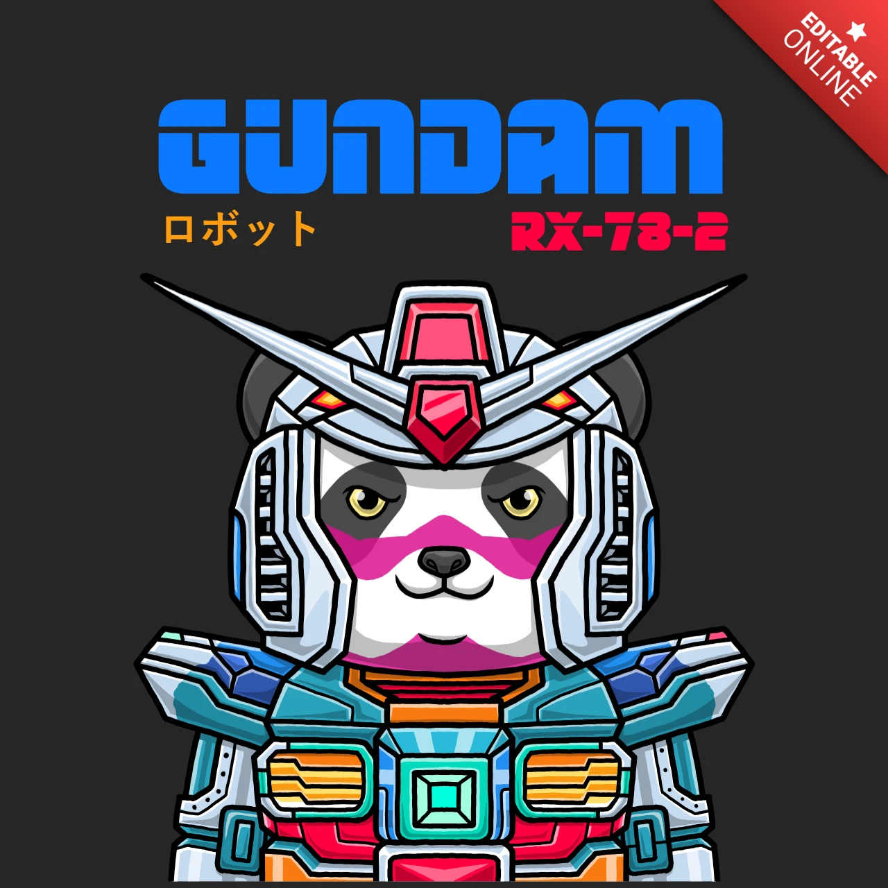 Editable Gundam Panda Design Template for Creative Clothes