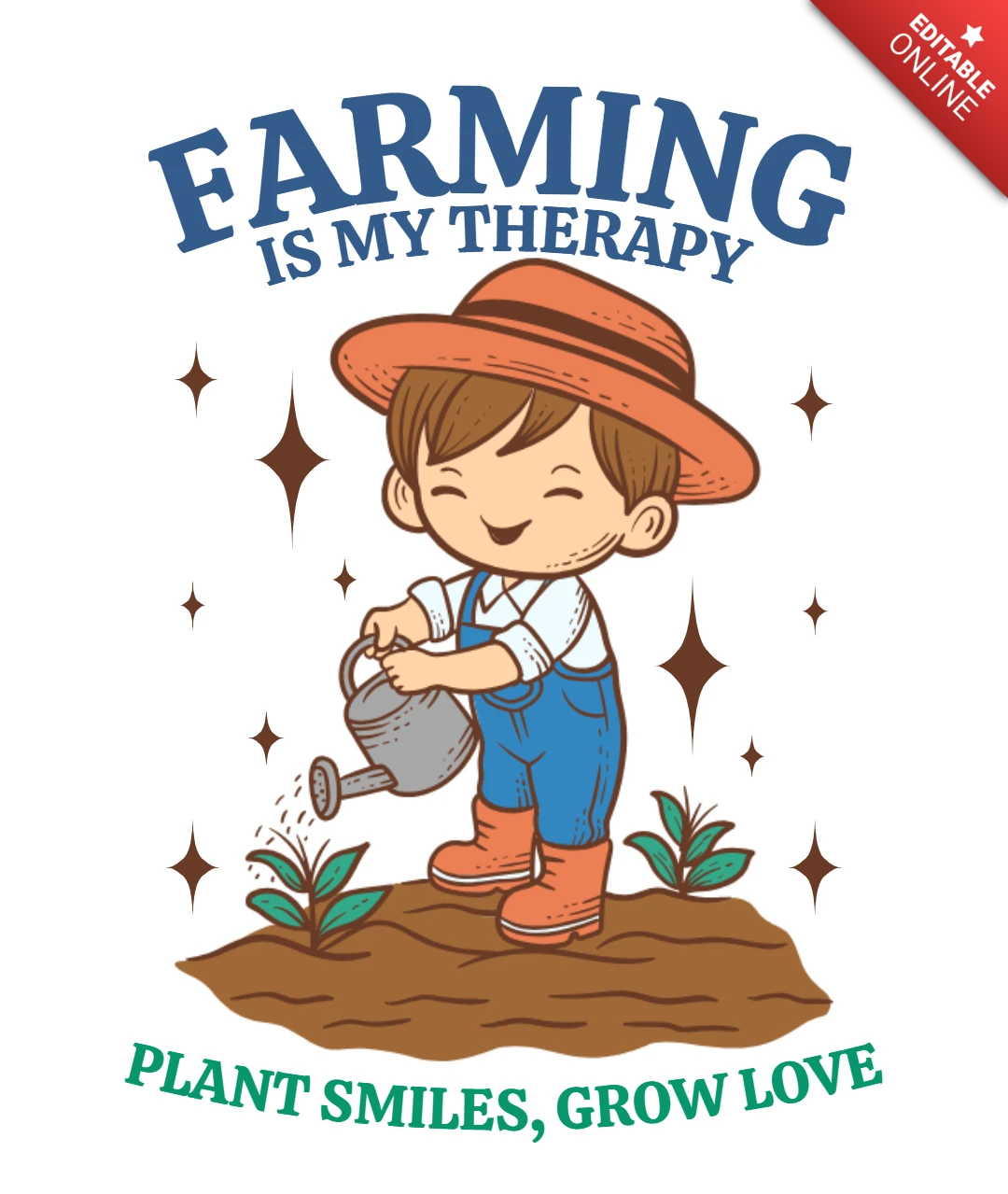Farming Is My Therapy Plants Smiles Grow Love T-Shirt Design Template