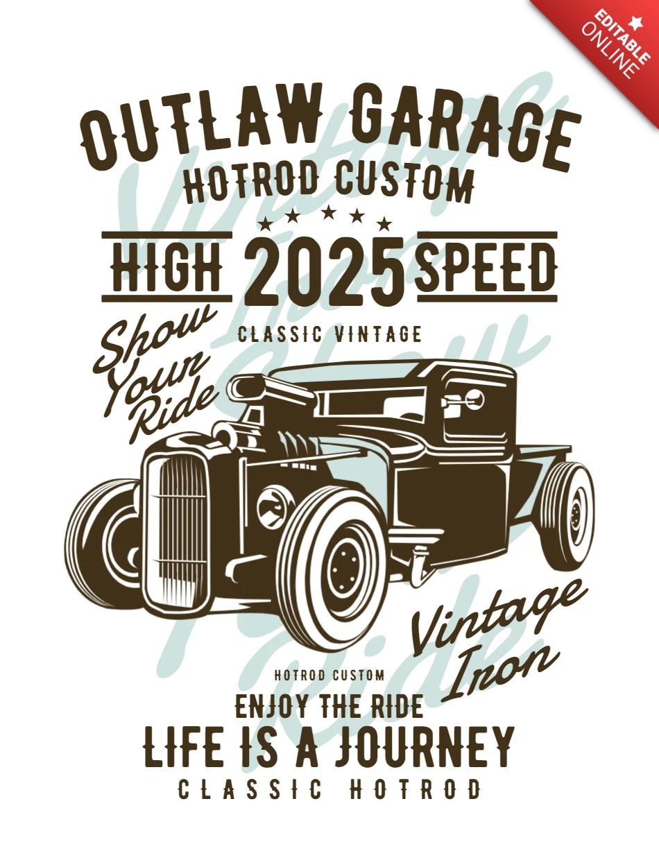 Outlaw Garage Hot Rod Custom T-shirt Design Template