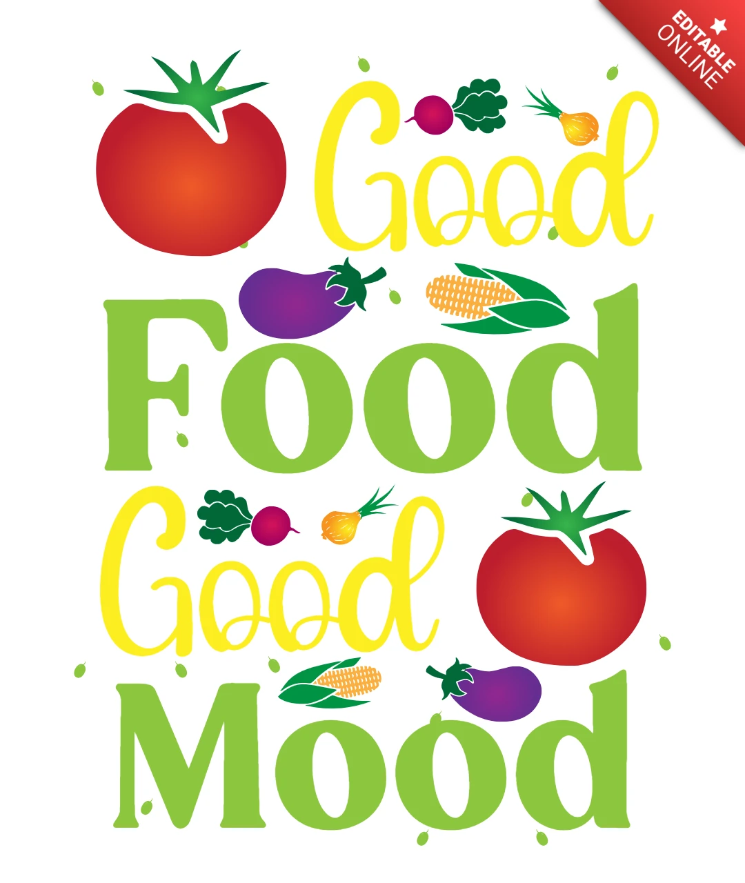 Goed eten goed humeur veganistisch t-shirt ontwerp sjabloon