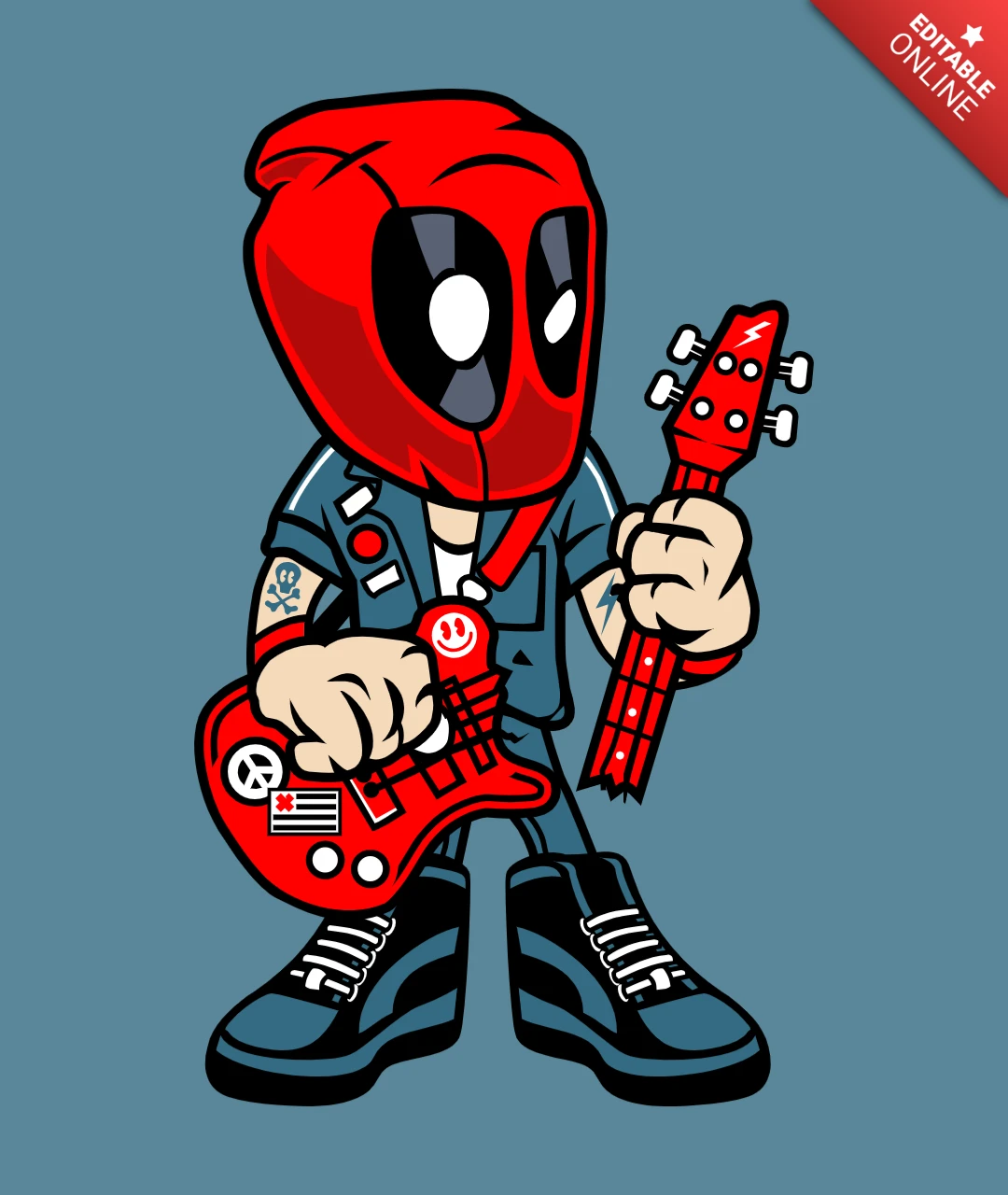 Deadpool Rocker Pop Culture T-Shirt Design Template
