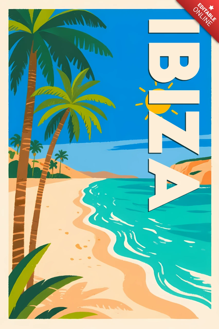 Retro Ibiza Beach Design Template for Travel Posters