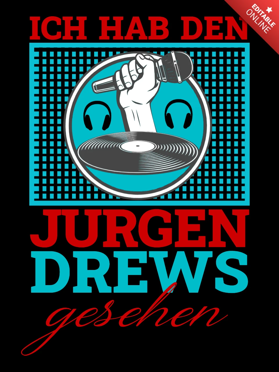 Modelo de design de música retrô com microfone e disco de vinil