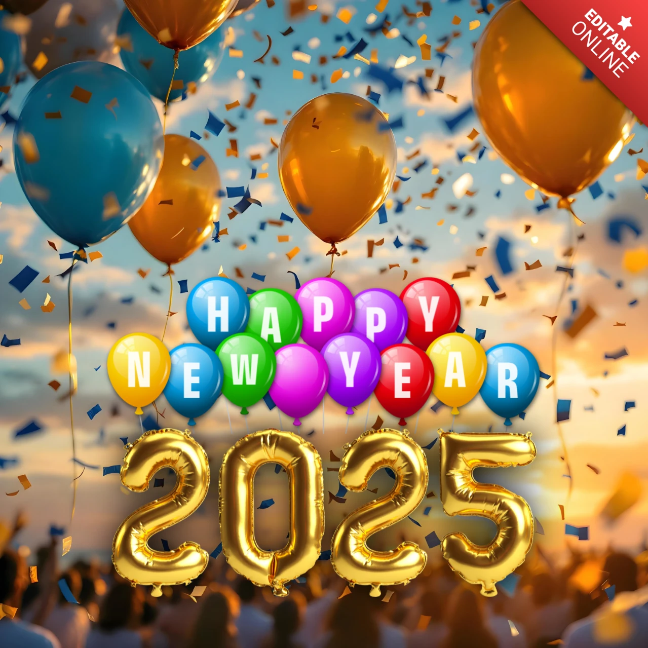 Ballon blanc et doré festif, bonne année 2025 design template