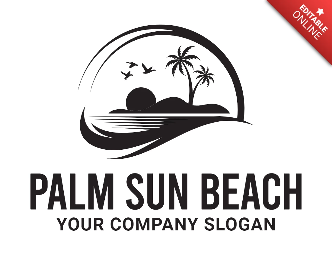 Modèle de conception de logo de plage de soleil de palmier