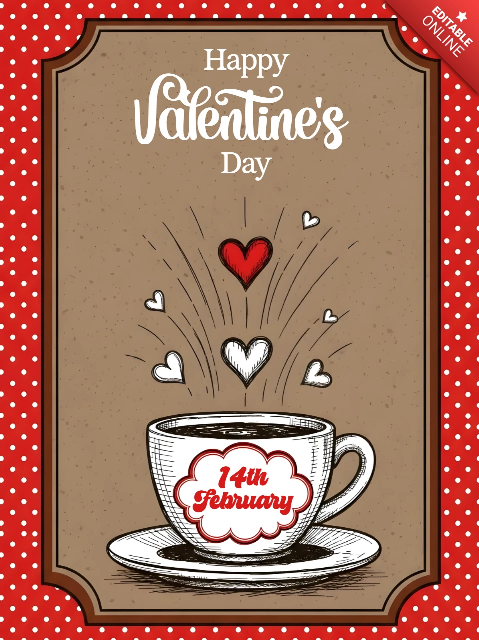 Valentine's Day Coffee Cup Design Template for Greeting Cards
