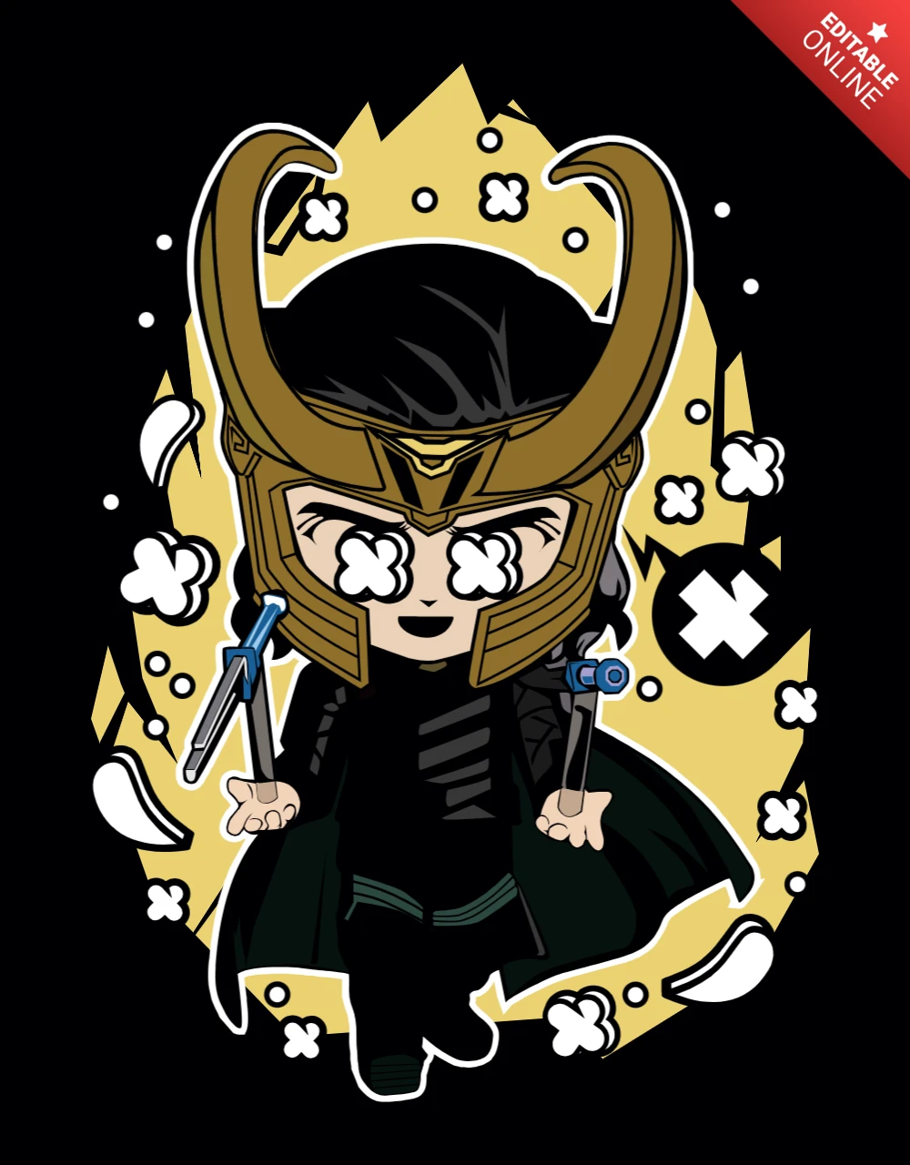 Loki Cartoon Character T-shirt Design Template