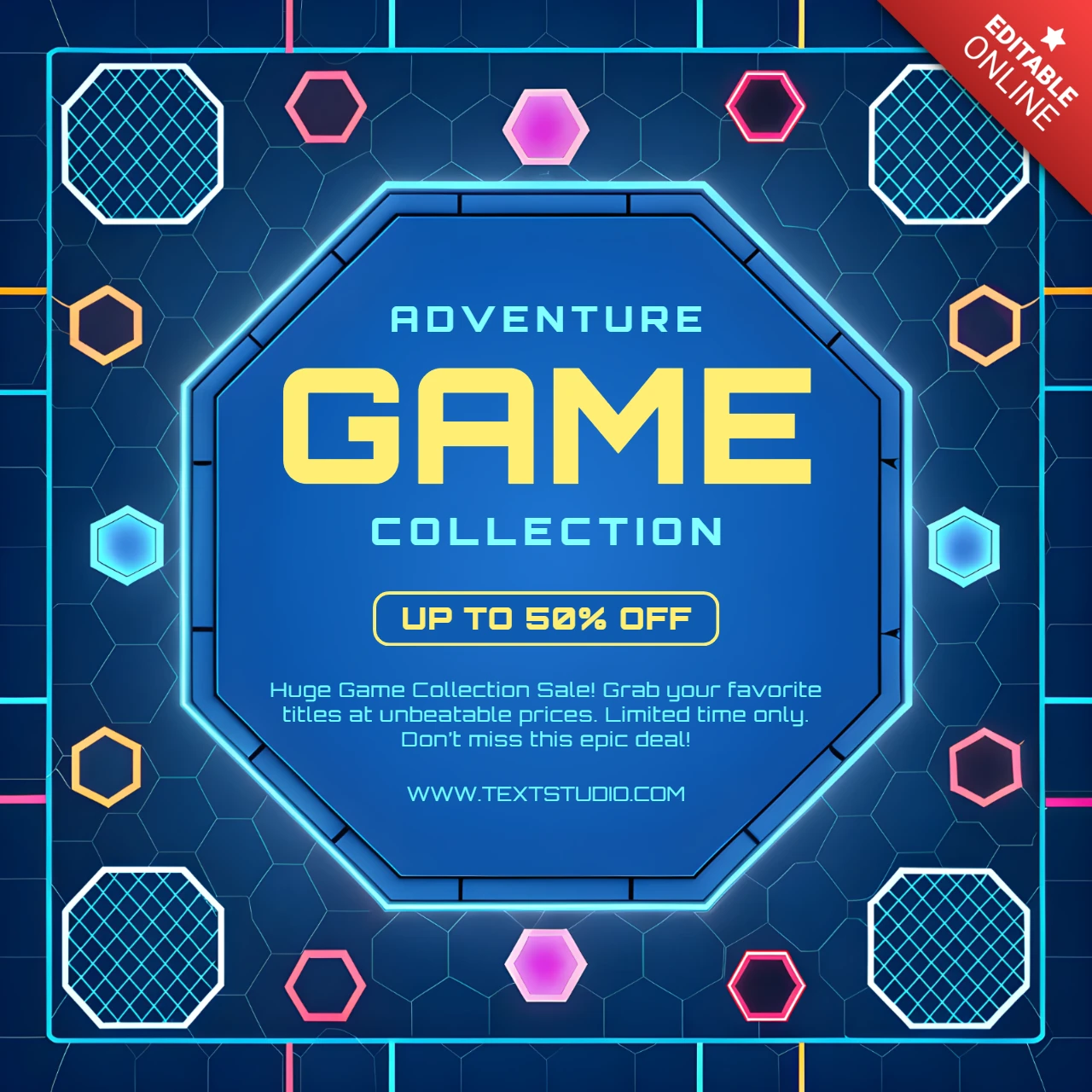 Adventure Game Collection Template with Futuristic Hexagonal Design