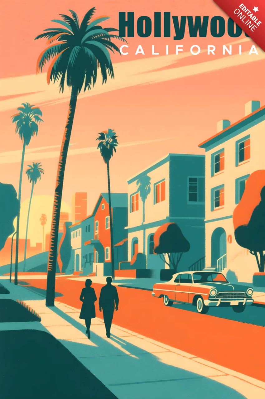Retro flat Hollywood California illustratie voor posters print