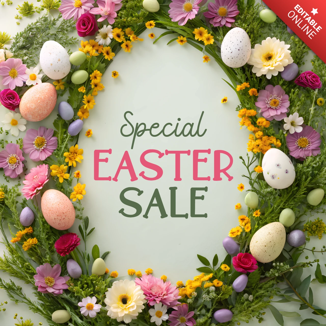 Plantilla de diseño floral primaveral para promociones especiales de Pascua