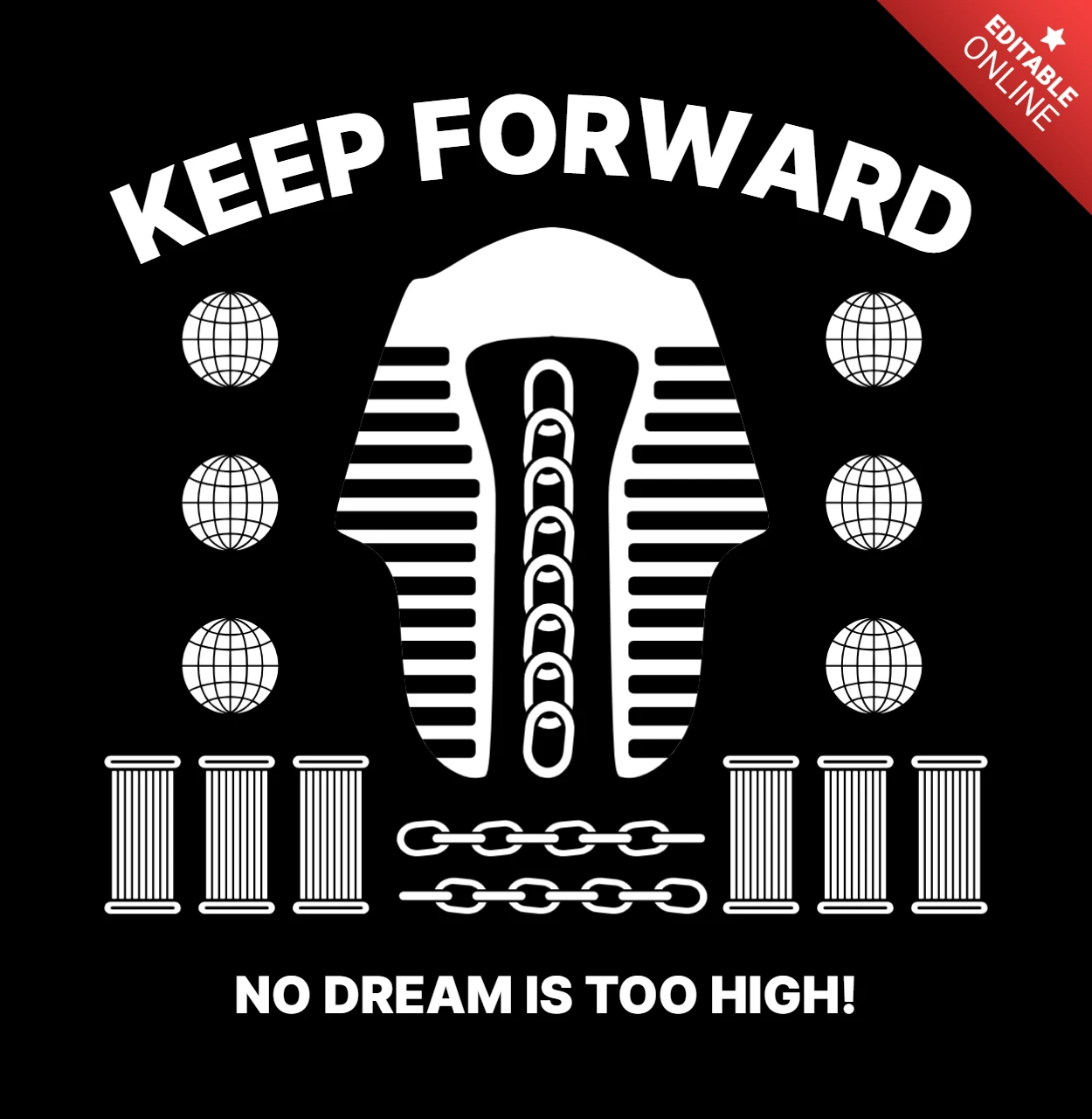 Motivational Graphic Template for Apparel Featuring Bold Typography and Iconic Elements