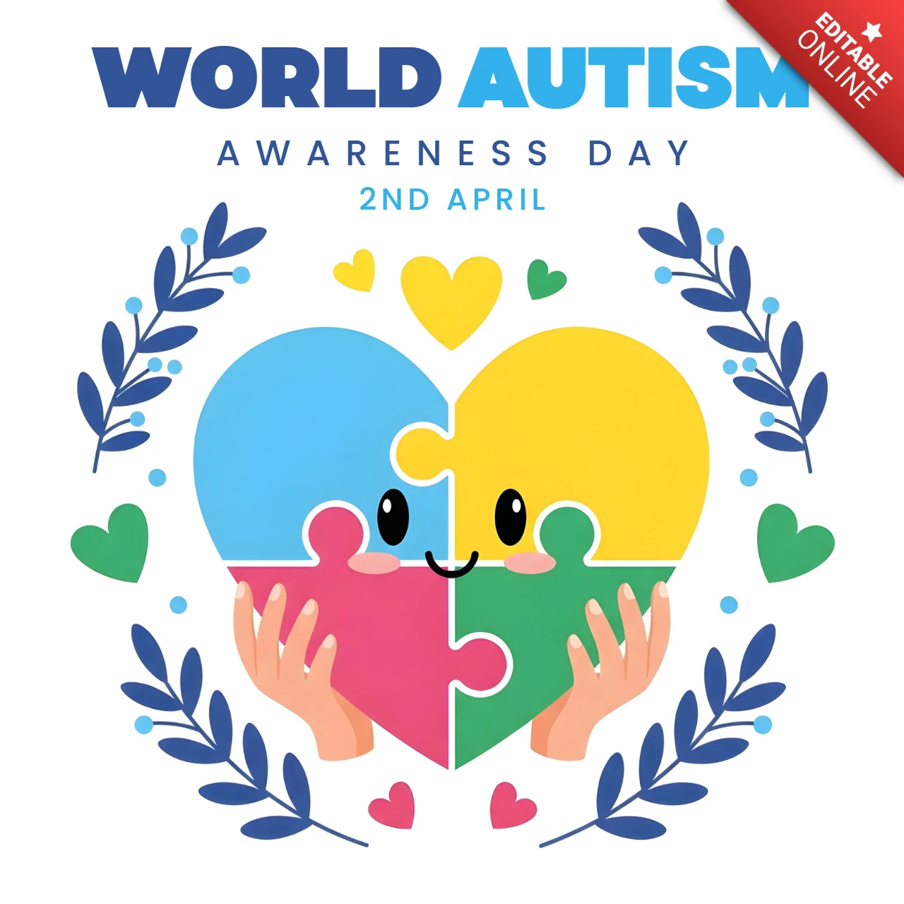 Colorful Puzzle Heart Design Template for World Autism Awareness Day Poster