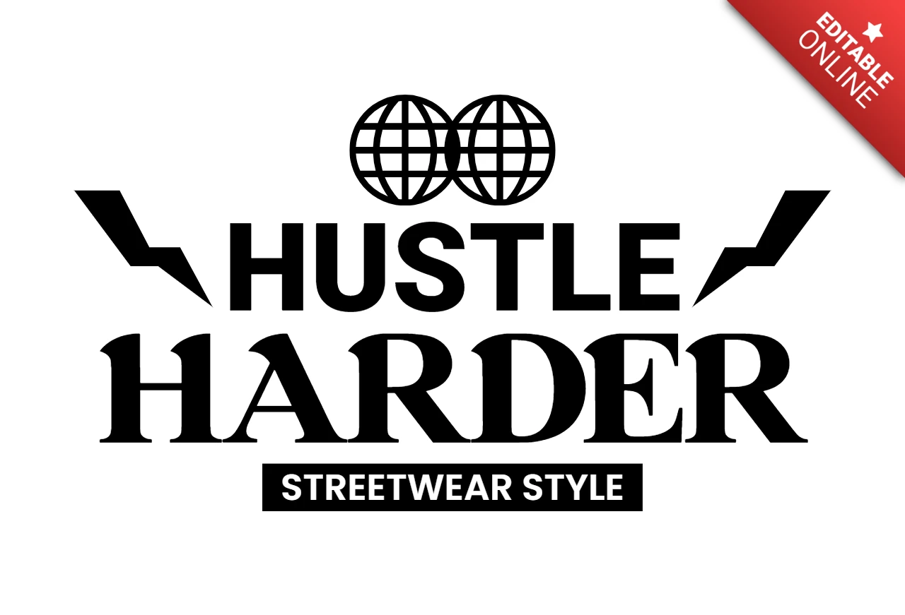 HUSTLE HARDER Bold Streetwear Graphic with Globe & Lightning Accents T-Shirt Design Template
