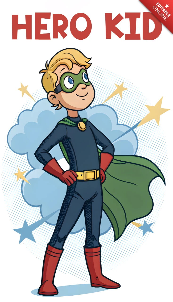 Hero Kid Cartoon Design Template for Children's Room Poster