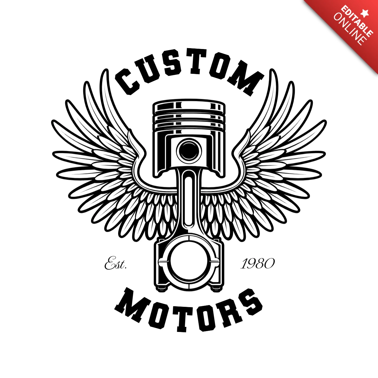 Kanatlı vintage piston tişört tasarım şablonu