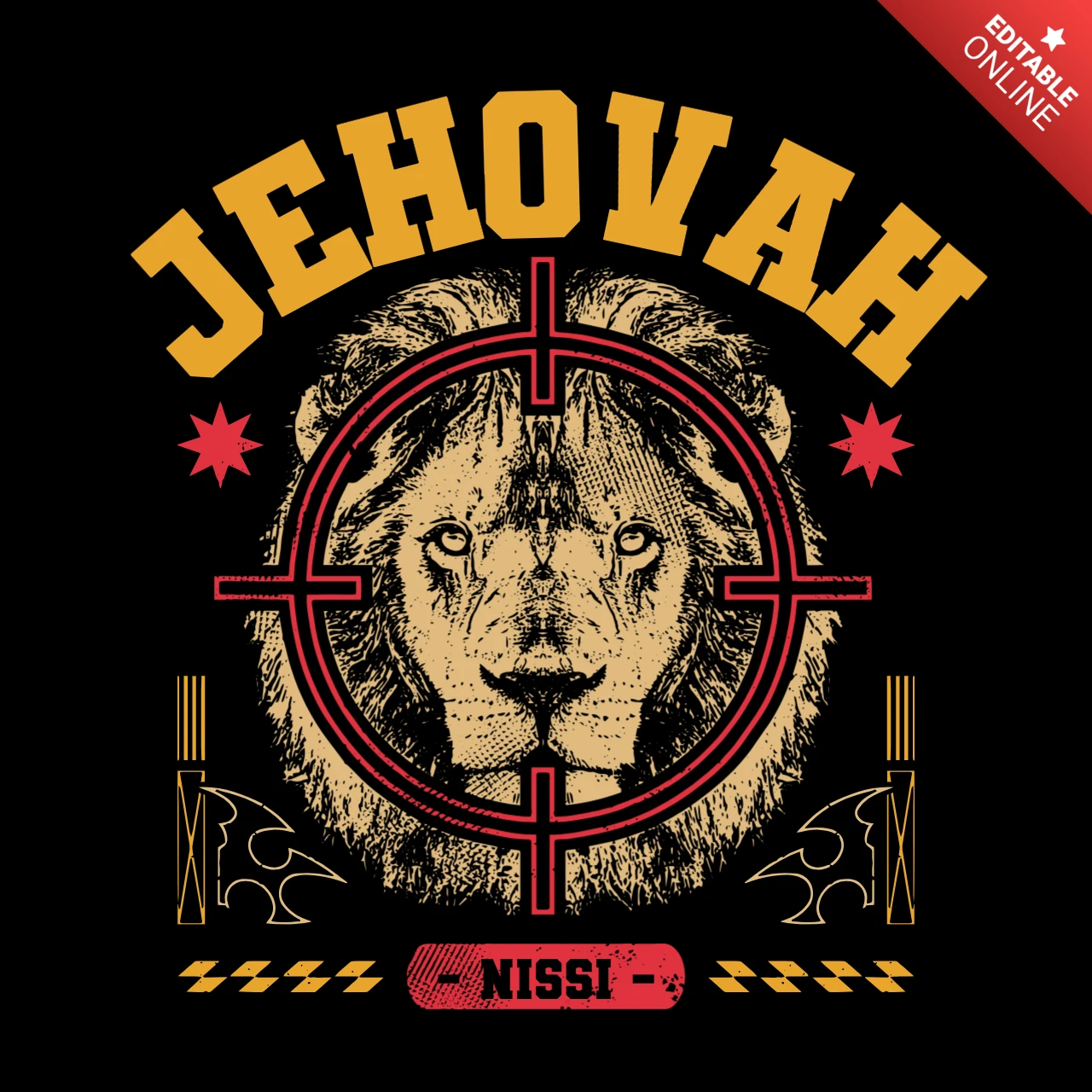 Jehová nissi león de Judá cristiano con diseño de camiseta de simbolismo de bandera divina.