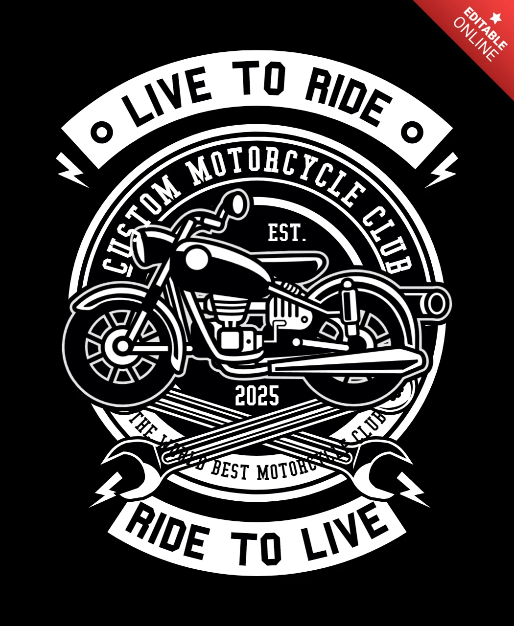 Шаблон дизайна футболки для мотоклуба Live to Ride