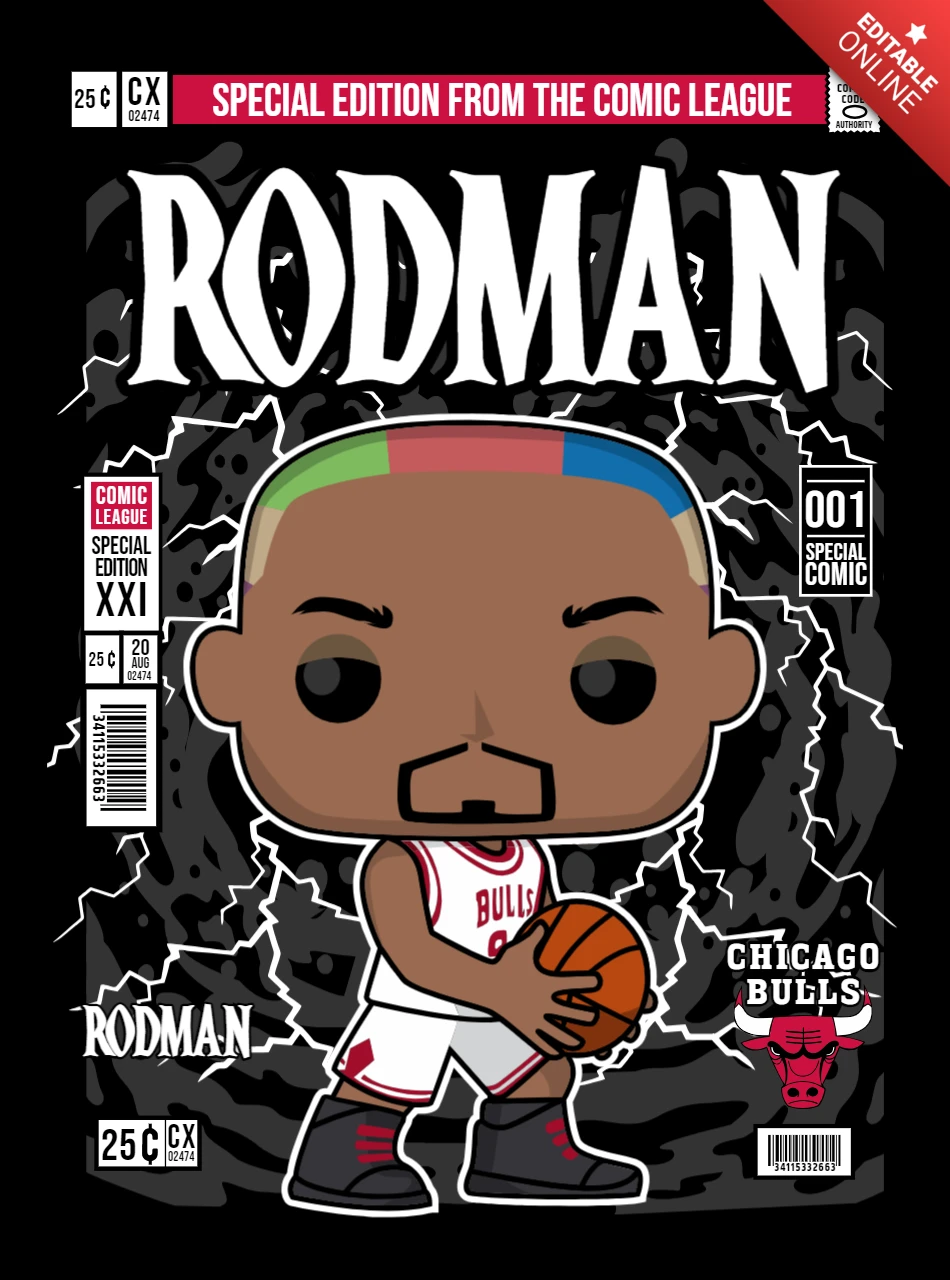 Dennis Rodman Cartoon Character Magazine Cover Design Template
